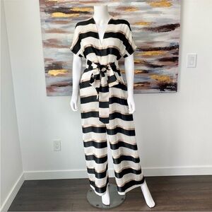 LISA MARIE FERNANDEZ Rosetta Belted Striped Gauze And Satin Wide-Leg Jumpsuit
